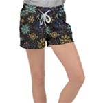 Gold Teal Snowflakes Gold Abstract Christmas Women s Velour Lounge Shorts