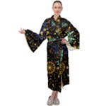 Gold Teal Snowflakes Gold Abstract Christmas Maxi Velvet Kimono