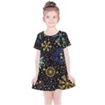 Gold Teal Snowflakes Gold Abstract Christmas Kids  Simple Cotton Dress