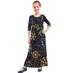 Gold Teal Snowflakes Gold Abstract Christmas Kids  Quarter Sleeve Maxi Dress