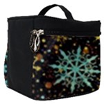 Gold Teal Snowflakes Gold Abstract Christmas Make Up Travel Bag (Small)