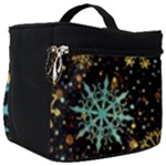 Gold Teal Snowflakes Gold Abstract Christmas Make Up Travel Bag (Big)