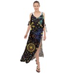 Gold Teal Snowflakes Gold Abstract Christmas Maxi Chiffon Cover Up Dress