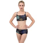 Gold Teal Snowflakes Gold Abstract Christmas Layered Top Bikini Set