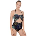 Gold Teal Snowflakes Gold Abstract Christmas Scallop Top Cut Out Swimsuit