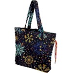 Gold Teal Snowflakes Gold Abstract Christmas Drawstring Tote Bag