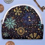 Gold Teal Snowflakes Gold Abstract Christmas Horseshoe Style Canvas Pouch