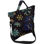 Gold Teal Snowflakes Gold Abstract Christmas Fold Over Handle Tote Bag