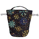 Gold Teal Snowflakes Gold Abstract Christmas Drawstring Bucket Bag