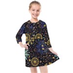 Gold Teal Snowflakes Gold Abstract Christmas Kids  Quarter Sleeve Shirt Dress