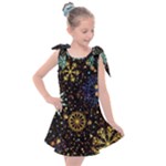 Gold Teal Snowflakes Gold Abstract Christmas Kids  Tie Up Tunic Dress