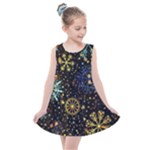 Gold Teal Snowflakes Gold Abstract Christmas Kids  Summer Dress