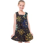 Gold Teal Snowflakes Gold Abstract Christmas Kids  Cross Back Dress