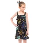 Gold Teal Snowflakes Gold Abstract Christmas Kids  Overall Dress