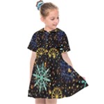 Gold Teal Snowflakes Gold Abstract Christmas Kids  Sailor Dress