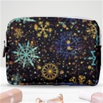 Gold Teal Snowflakes Gold Abstract Christmas Make Up Pouch (Medium)