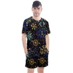 Gold Teal Snowflakes Gold Abstract Christmas Men s Mesh T-Shirt and Shorts Set