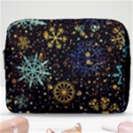 Gold Teal Snowflakes Gold Abstract Christmas Make Up Pouch (Large)