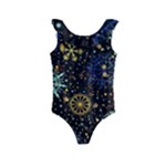 Gold Teal Snowflakes Gold Abstract Christmas Kids  Frill Swimsuit