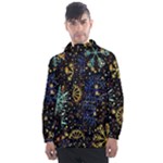 Gold Teal Snowflakes Gold Abstract Christmas Men s Front Pocket Pullover Windbreaker