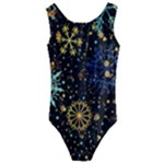 Gold Teal Snowflakes Gold Abstract Christmas Kids  Cut-Out Back One Piece Swimsuit