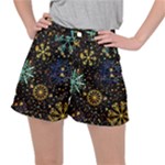 Gold Teal Snowflakes Gold Abstract Christmas Women s Ripstop Shorts