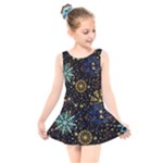 Gold Teal Snowflakes Gold Abstract Christmas Kids  Skater Dress Swimsuit