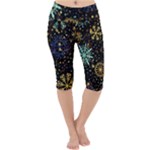 Gold Teal Snowflakes Gold Abstract Christmas Lightweight Velour Cropped Yoga Leggings