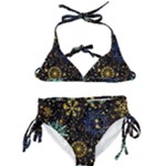 Gold Teal Snowflakes Gold Abstract Christmas Kids  Classic Bikini Set