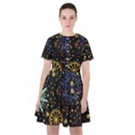 Gold Teal Snowflakes Gold Abstract Christmas Sailor Dress