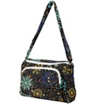 Gold Teal Snowflakes Gold Abstract Christmas Front Pocket Crossbody Bag