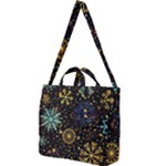 Gold Teal Snowflakes Gold Abstract Christmas Square Shoulder Tote Bag