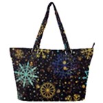 Gold Teal Snowflakes Gold Abstract Christmas Full Print Shoulder Bag