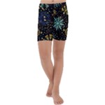 Gold Teal Snowflakes Gold Abstract Christmas Kids  Lightweight Velour Capri Yoga Leggings