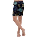 Gold Teal Snowflakes Gold Abstract Christmas Kids  Lightweight Velour Cropped Yoga Leggings