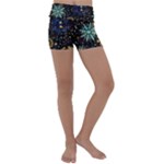 Gold Teal Snowflakes Gold Abstract Christmas Kids  Lightweight Velour Yoga Shorts