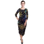 Gold Teal Snowflakes Gold Abstract Christmas Quarter Sleeve Midi Velour Bodycon Dress