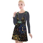 Gold Teal Snowflakes Gold Abstract Christmas Plunge Pinafore Velour Dress