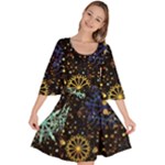 Gold Teal Snowflakes Gold Abstract Christmas Velour Kimono Dress