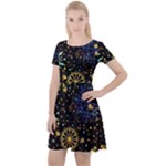 Gold Teal Snowflakes Gold Abstract Christmas Cap Sleeve Velour Dress 