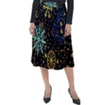 Gold Teal Snowflakes Gold Abstract Christmas Classic Velour Midi Skirt 