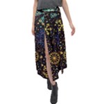 Gold Teal Snowflakes Gold Abstract Christmas Velour Split Maxi Skirt