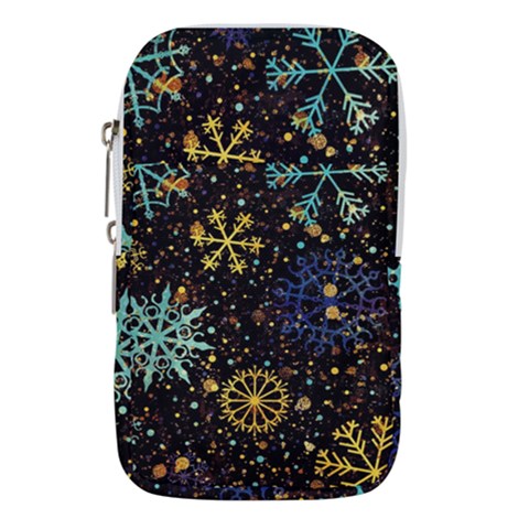 Gold Teal Snowflakes Gold Abstract Christmas Waist Pouch (Small) from ArtsNow.com