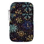 Gold Teal Snowflakes Gold Abstract Christmas Waist Pouch (Small)