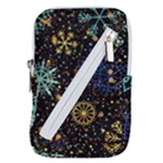 Gold Teal Snowflakes Gold Abstract Christmas Belt Pouch Bag (Small)