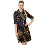 Gold Teal Snowflakes Gold Abstract Christmas Long Sleeve Mini Shirt Dress