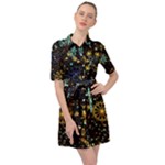 Gold Teal Snowflakes Gold Abstract Christmas Belted Shirt Dress