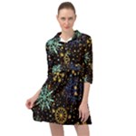 Gold Teal Snowflakes Gold Abstract Christmas Mini Skater Shirt Dress