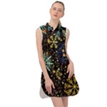 Gold Teal Snowflakes Gold Abstract Christmas Sleeveless Shirt Dress