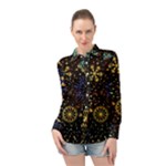 Gold Teal Snowflakes Gold Abstract Christmas Long Sleeve Chiffon Shirt